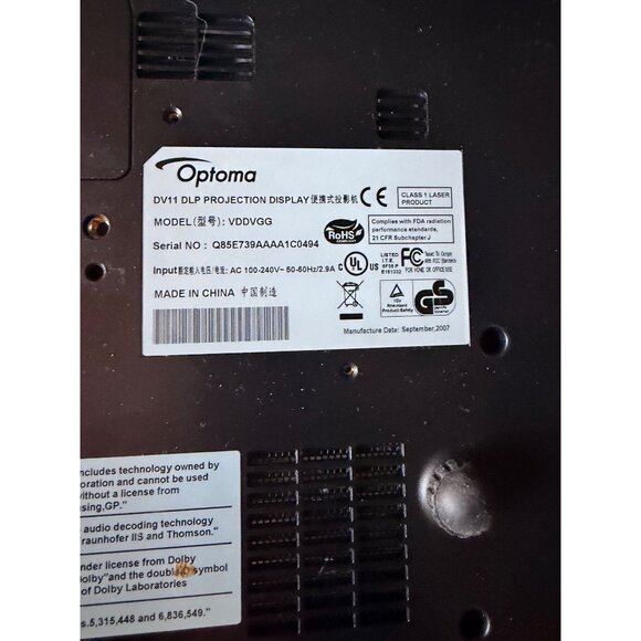 Optoma MovieTime DV11 DLP Projector With Built-In DVD Player & Carry Case - Picture 5 of 11